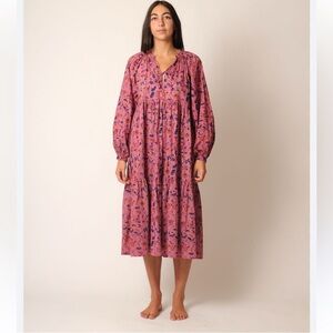 Matta Pink Floral Midi Peasant Dress